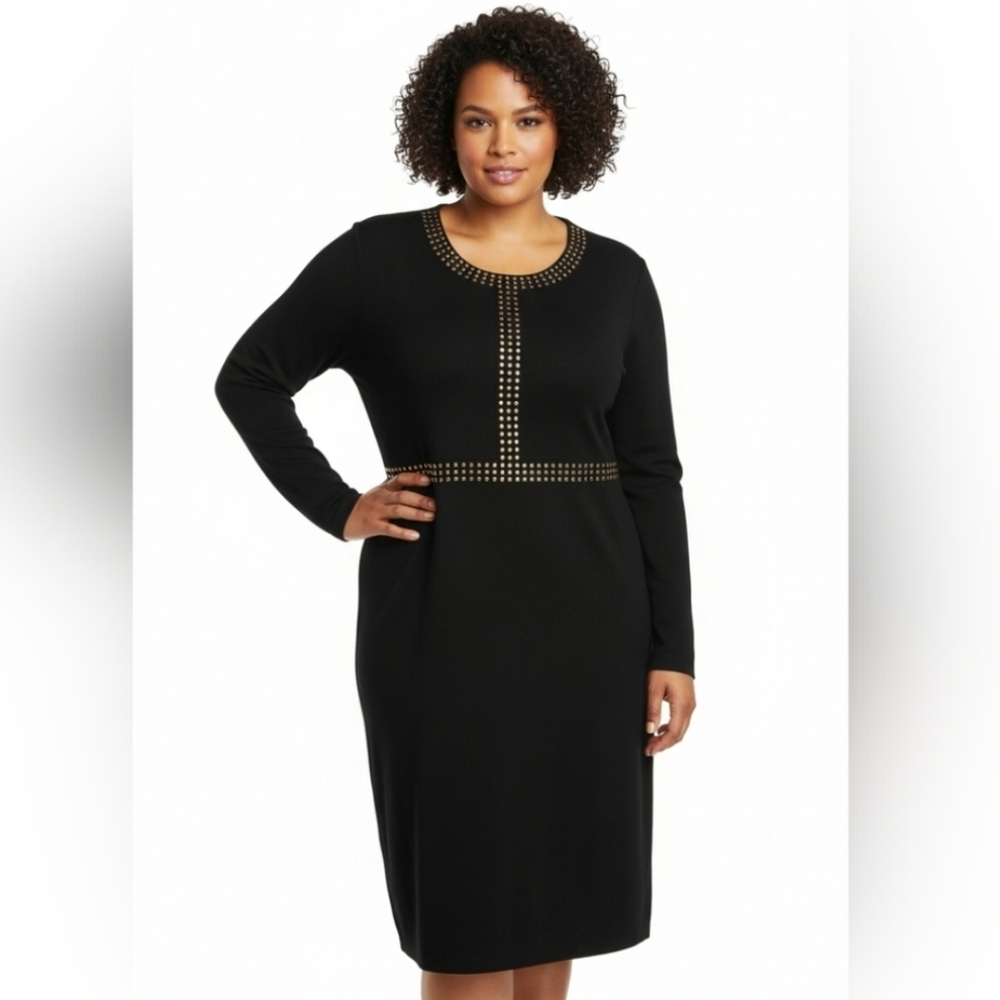 Exclusively Misook Gold Studded Black Dress